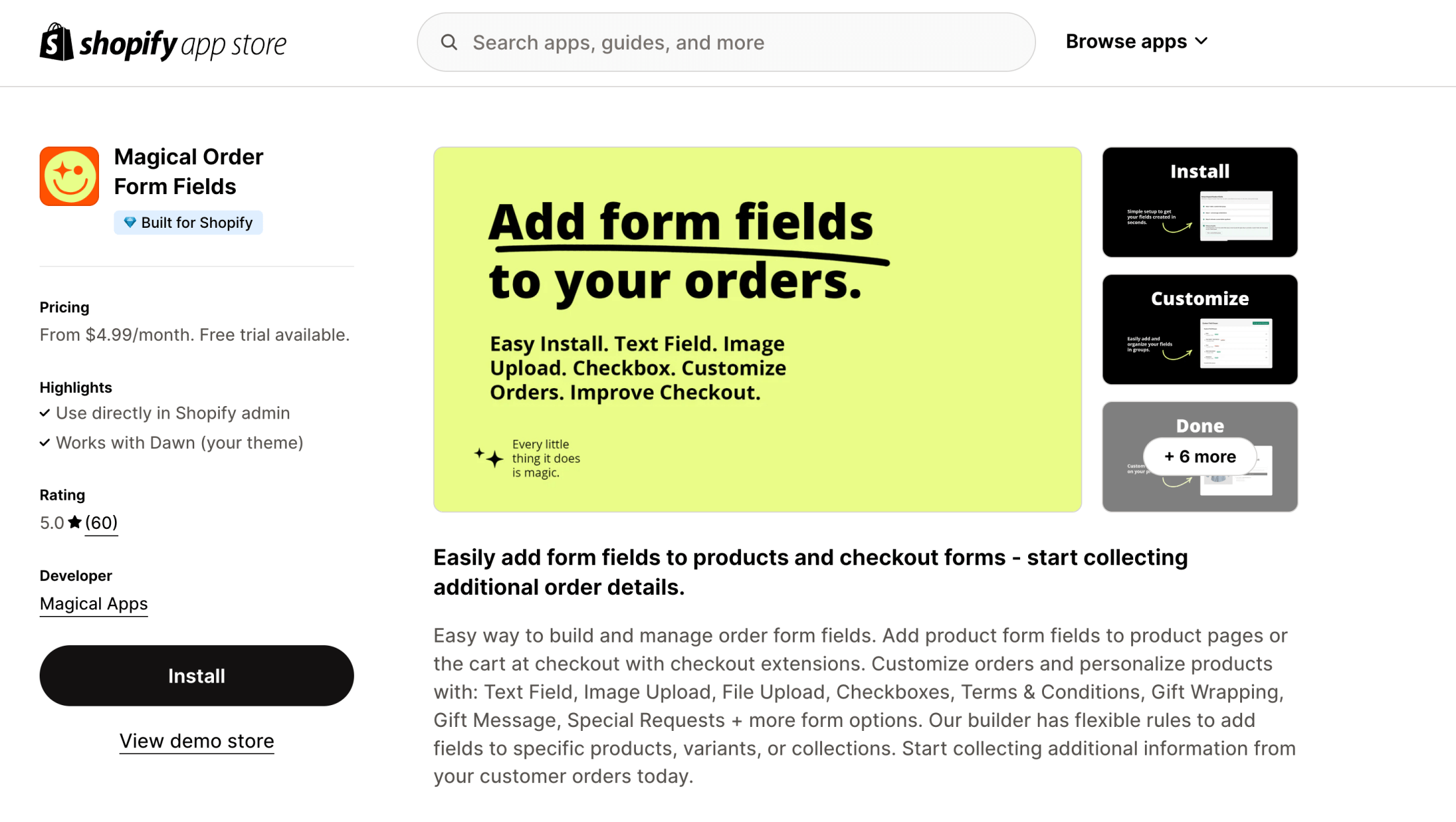 App Magical Order Form Fields
